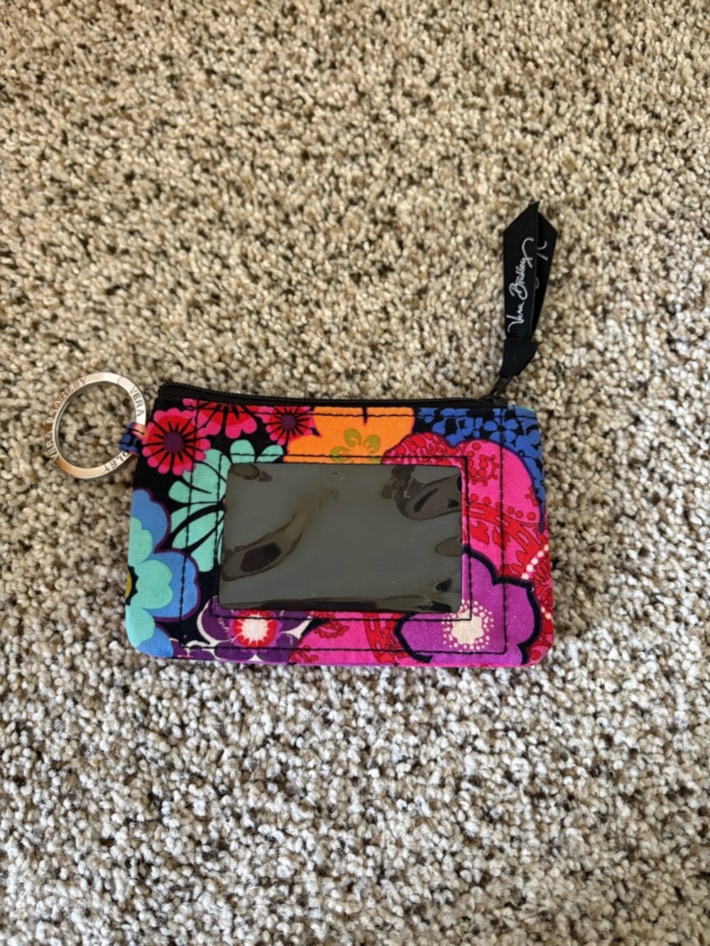Vera Bradley Bright Floral Zip ID Case with Key Ring